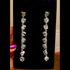 Swarovski long cube crystal pierced earrings